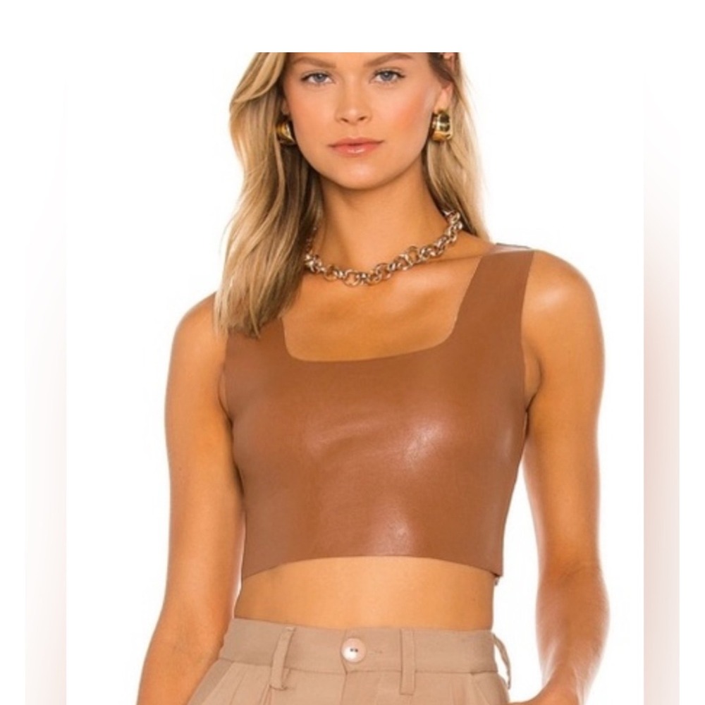 Commando Faux Leather Sleeveless Crop Top Neutral Modern Chic‎ Tank Medium NWOT